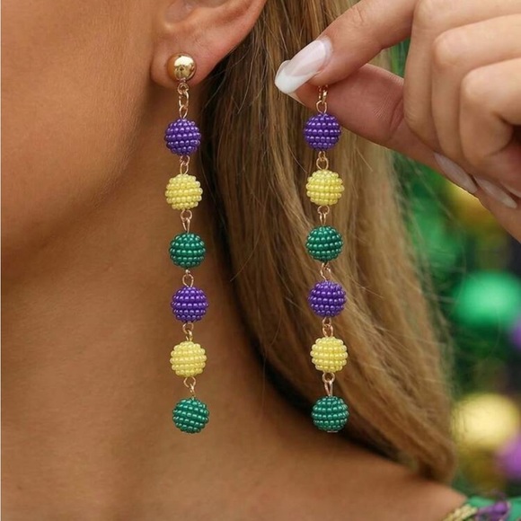 louie love Jewelry - Mardi Gras Colorful Bead Drop Earrings